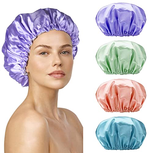 SMILCO 4 Stück Duschkappen, doppelte wasserdichte Schichten, wiederverwendbare EVA-Kappen für Frauen, Haarschutz von Smilco