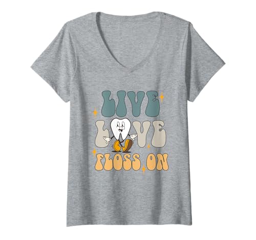 Damen Live Love Floss On Zahnhygieniker T-Shirt mit V-Ausschnitt Damen Live Love Floss On Zahnhygieniker T-Shirt mit V-Ausschnitt von Smile Bright Designs
