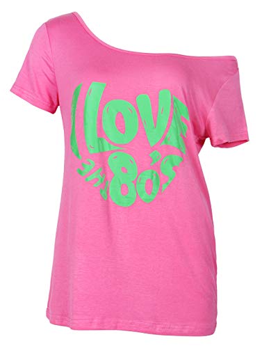 Smile Fish 80er Jahre Kleidung Damen Top ich Liebe 80er Jahre l?ssig ¨¹bergro?e Damen Retro Parteien T Shirt Top£¨Neon Pink-4,S£© von Smile Fish