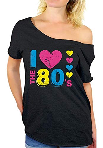 Smile Fish 80er Jahre Kleidung Damen Top ich Liebe 80er Jahre l?ssig ¨¹bergro?e Damen Retro Parteien T Shirt Top (Black-1,L) von Smile Fish