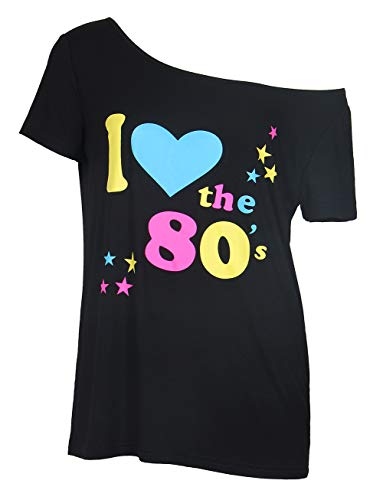 Smile Fish 80er Jahre Kleidung Damen Top ich Liebe 80er Jahre l?ssig ¨¹bergro?e Damen Retro Parteien T Shirt Top (Schwarz-7, Large) von Smile Fish