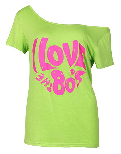 80er-Jahre-Top von Smile Fish, für Damen, „I love the 80s“-Druck, leger, übergroß, retro, Party-T-Shirt/-Top Gr. Large, Neon Green3 von Smile Fish