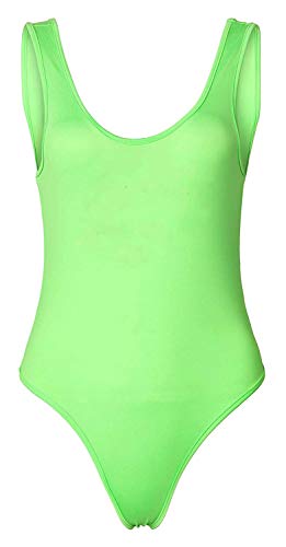 Smile Fish Damen 80er Jahre Kostüme Lippen Bedruckt Neon Retro U-Ausschnitt Tanga Bodysuits, Einlagig, einfarbig, neongrün, Large von Smile Fish