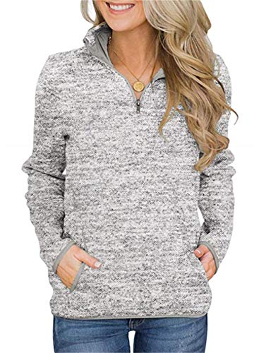 Smile Fish Damen Beil?ufig Lange ?rmel Stehkragen Sweatshirt Top 1/4 Zip Oversized Pullover mit Taschen(Grau,2XL) von Smile Fish