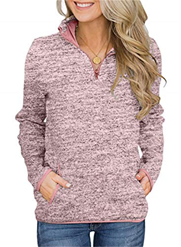 Smile Fish Damen Beil?ufig Lange ?rmel Stehkragen Sweatshirt Top 1/4 Zip Oversized Pullover mit Taschen(Rosa,2XL) von Smile Fish