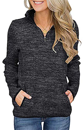 Smile Fish Damen Beil?ufig Lange ?rmel Stehkragen Sweatshirt Top 1/4 Zip Oversized Pullover mit Taschen(Schwarz,M) von Smile Fish