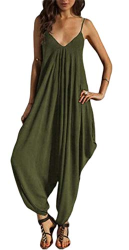 Smile Fish Damen Strappy Baggy Harem Jumpsuit Knöchellanger, ärmelloser Spielanzug mit Beinen(Armeegrün,S) von Smile Fish