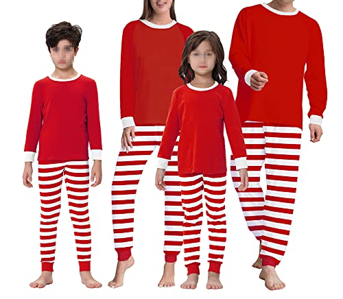 Smile Fish Passender Weihnachts-Pyjama aus Baumwolle, Jammies, Nachtwäsche, weich, bequem, Rotes Oberteil und gestreiftes Rot, X-Large von Smile Fish