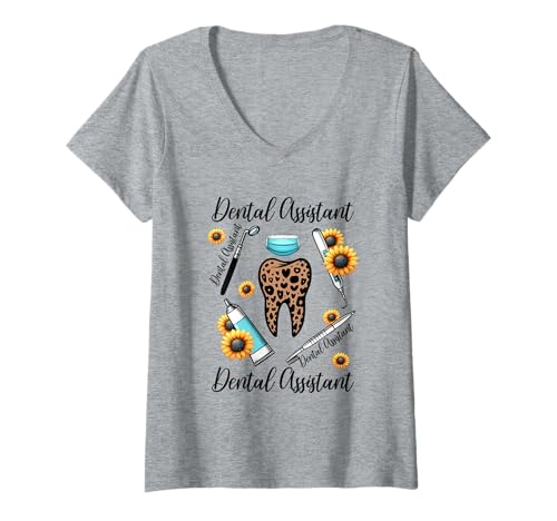 Damen Zahnarzthelfer-Werkzeuge und Blumendesign T-Shirt mit V-Ausschnitt Damen Zahnarzthelfer-Werkzeuge und Blumendesign T-Shirt mit V-Ausschnitt von Smile Professionals