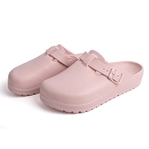 Klassische Clogs für Erwachsene, weiche Unterseite, verstellbare Schnalle, Hausschuhe, für drinnen und draußen, leicht, Arbeitsclog für Labor, Arzt, Krankenschwester, Weiß, rose, 36/37 EU von Smile lab