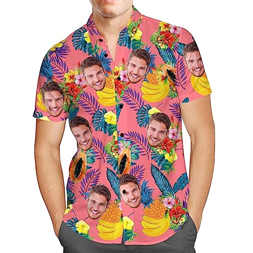 Personalisiert Herren Hawaiihemd mit Gesicht Foto Sommer Obst Floral Meer Urlaub Strand Aloha Shirt für Männer Ehemann Freund von Smile lab