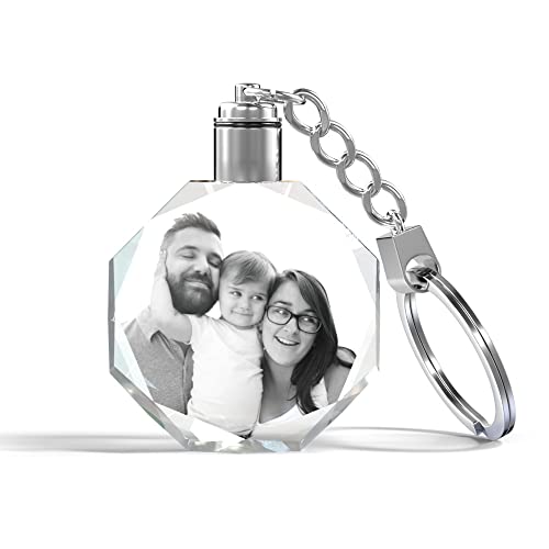 Personalisierter Kristall Foto Schlüsselanhänger mit LED benutzerdefinierter 3D Laser Geätzter Herz Runden Rechteck Geschenk zu Geburtstag Jahrestag Valentinstag Muttertag für Paar Familie Haustier von Smile lab