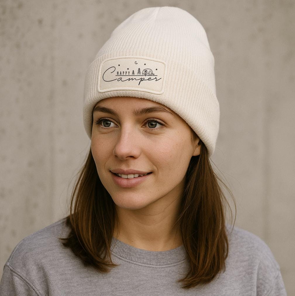 Beanie Für Camper - „Happy Camper" Mütze Mit Patch Outdoor Wintermütze Camping, Vanlife & Naturfreunde von SmileArtworks