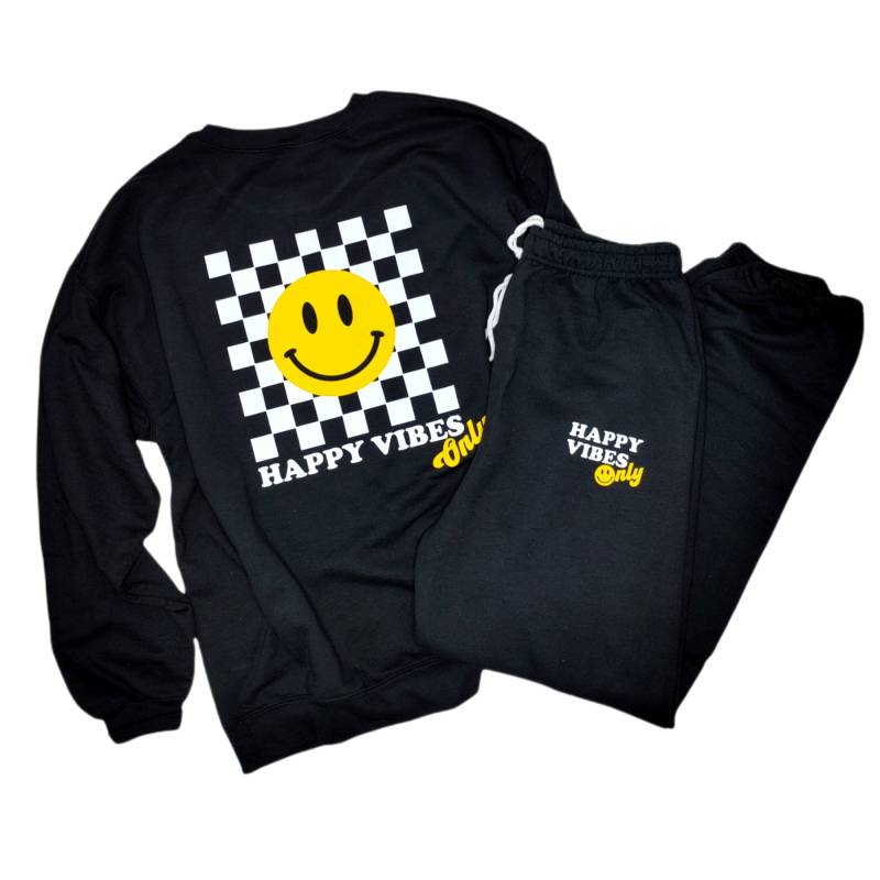 Lächeln Schachbrett Sweatsuit Preppy Rundhals Joggers Gemütliches Set Happy Vibes Loungewear Passendes Trendy Smile Sweats Lächelndes Gesicht von SmileSoulThreads