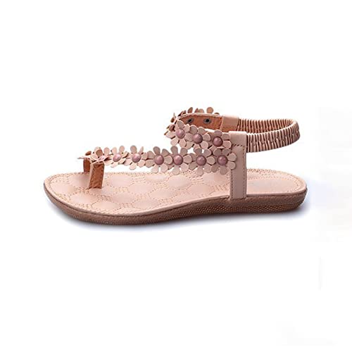 Smileader Bohemian Wind Sandalen weiblich lässig Blume Strand Schuhe flachen Boden Flip-Flops Damen Sommer Hang mit glitzernden Diamant Sandalen（pink-40） von Smileader