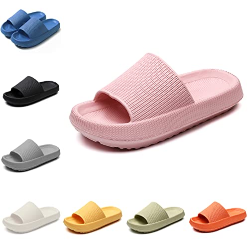 Smileader Damen Hauspantoffeln Herren Badeschuhe Hausschuhe Leichtgewicht EVA Anti-Rutsch Badelatschen Fuß Unterstützung Freizeitschuhe Dicke Cozy Slides Slippers Strand-Sandalen, Rosa, 40/41 EU von Smileader