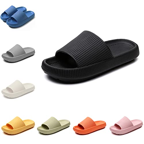 Smileader Damen Hauspantoffeln Herren Badeschuhe Hausschuhe Leichtgewicht EVA Anti-Rutsch Badelatschen Fuß Unterstützung Freizeitschuhe Dicke Cozy Slides Slippers Strand-Sandalen, Schwarz, 46/47 EU von Smileader