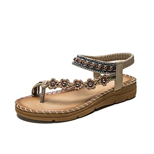 Smileader Böhmen Sandalen Damen Sommer Elegant Diamant Riemchensandalen Mit Absatz Pantoletten Beige 35 EU von Smileader