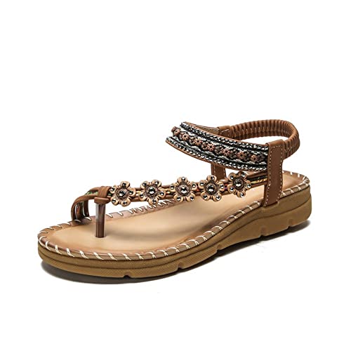 Smileader Böhmen Sandalen Damen Sommer Elegant Diamant Riemchensandalen Mit Absatz Pantoletten Braun 37 EU von Smileader