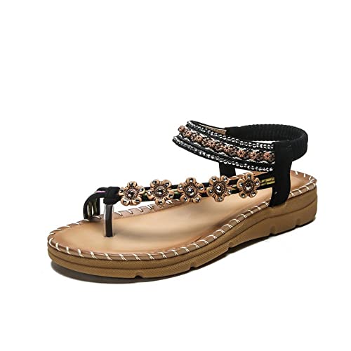 Smileader Böhmen Sandalen Damen Sommer Elegant Diamant Riemchensandalen Mit Absatz Pantoletten Schwarz 37 EU von Smileader