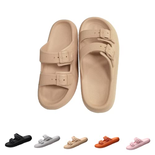 Smileader Cozyslides Original Badeschuhe Herren Damen EVA Super Weich Unisex Hausschuhe Slippers Rutschfest Dicke Sohle Badeschlappen Sommer Beige 40-41EU von Smileader