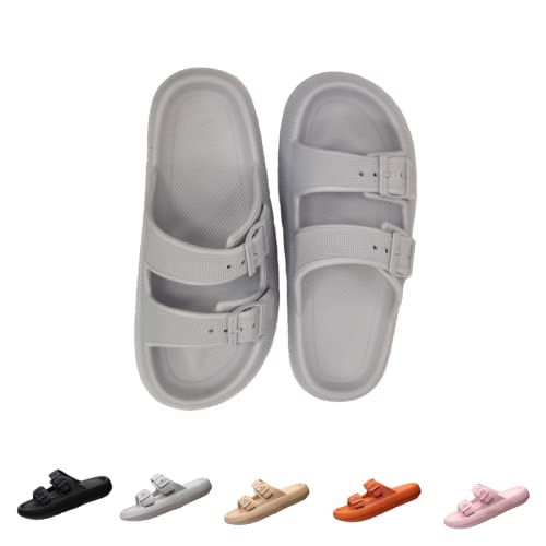 Smileader Cozyslides Original Badeschuhe Herren Damen EVA Super Weich Unisex Hausschuhe Slippers Rutschfest Dicke Sohle Badeschlappen Sommer Grau 36-37EU von Smileader