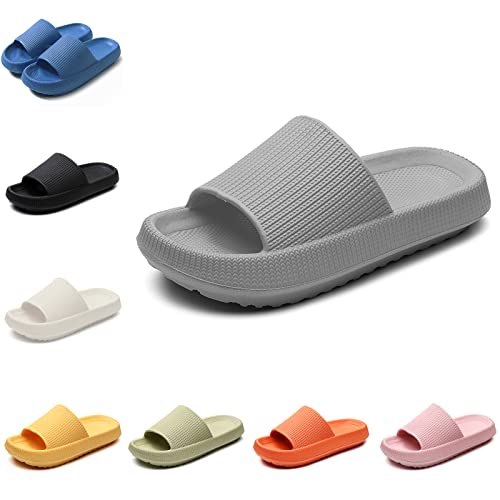 Smileader Damen Hauspantoffeln Herren Badeschuhe Hausschuhe Leichtgewicht EVA Anti-Rutsch Badelatschen Fuß Unterstützung Freizeitschuhe Dicke Cozy Slides Slippers Strand-Sandalen, Grau, 38/39 EU von Smileader