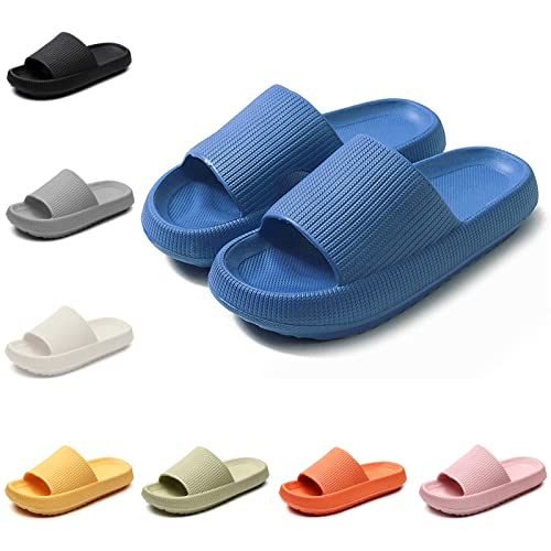 Smileader Damen Hauspantoffeln Herren Badeschuhe Hausschuhe Leichtgewicht EVA Anti-Rutsch Badelatschen Fuß Unterstützung schuhe Dicke Original Cozy Slides Slippers Strand-Sandalen, Blau, 42/43 EU von Smileader