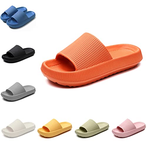 Smileader Damen Hauspantoffeln Herren Badeschuhe Hausschuhe Leichtgewicht EVA Anti-Rutsch Badelatschen Fuß Unterstützung Freizeitschuhe Dicke Cozy Slides Slippers Strand-Sandalen, Orange, 42/43 EU von Smileader