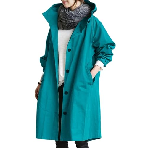 Smileader Jagute Damen Wasserdichte übergroße Trench-Jacke mit Kapuze,Regenjacke Windproof Outdoorjacke Leicht Atmungsaktiv von Smileader