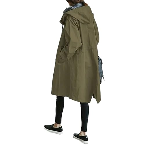 Smileader Jagute Damen Wasserdichte übergroße Trench-Jacke mit Kapuze,Regenjacke Windproof Outdoorjacke Leicht Atmungsaktiv von Smileader