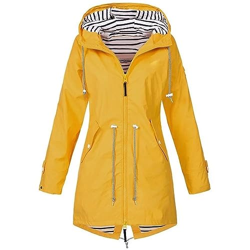 Smileader Jagute Lange wasserdichte faltbare Kapuzenjacke,Damen übergroße Trench-Jacke mit Kapuze,Regenjacke Windproof Outdoorjacke Leicht Atmungsaktiv von Smileader