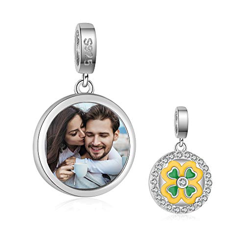 Personalisiert Foto Silber Charme Vier- verlassen Klee Runden Korn zum Armbänder Halsketten Glücklich Kleeblatt Kristall Baumeln Reize Anhänger zum Schmuck Geburtstag Weihnachten Foto Geschenk von Smileface