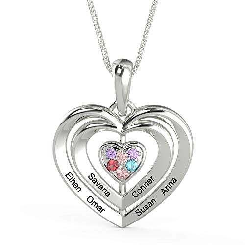 Personalisiert Sterling Silber 3 Liebe Herz Halskette zum Frauen Kristall Anhänger zum Mama Oma BFF Name Halskette Kette Angepasst Liebe Geschenke 6 Simuliert Geburtsstein 6 Graviert Namen Halsketten von Smileface