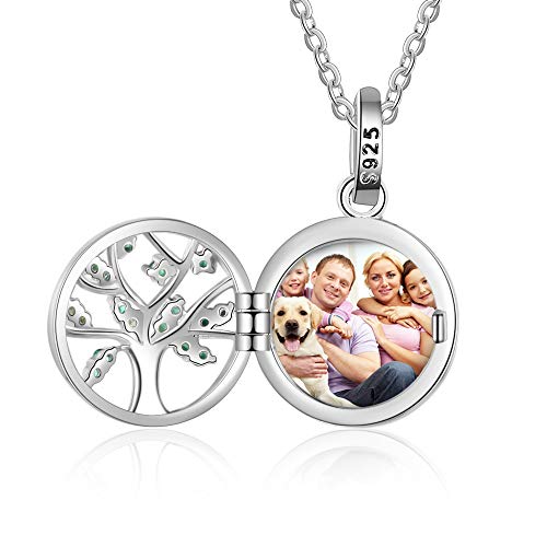 Personalisiert Sterling Silber Medaillon Halskette Baum von Leben Angepasst Foto Herz Anhänger Halsketten zum Frauen Mädchen Charme Schmuck Geschenk Bild Gravur Text Andenken Vorhanden von 18 Zoll von Smileface