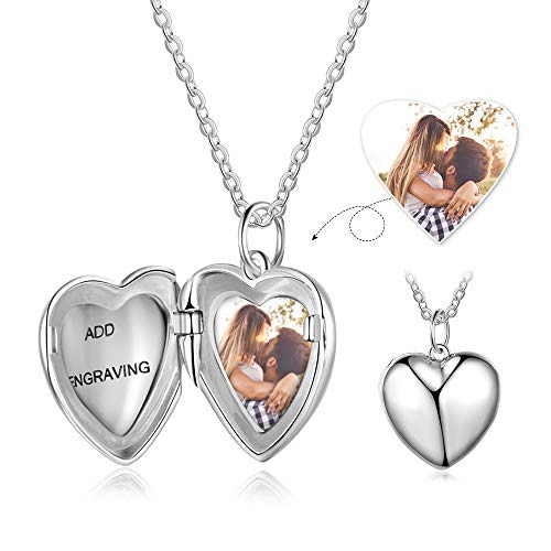 Personalisiert Sterling silber Medaillon Halskette Angepasst Foto Herz Anhänger Halsketten zum Frauen Mädchen Charme Schmuck Geschenk Bild und Gravur Text Andenken Vorhanden Kette von 18 Zoll von Smileface