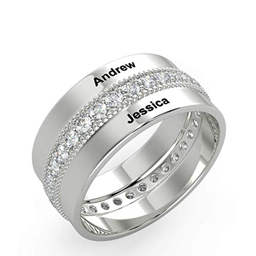 Personalisierte Engagement Silberringe für Männer und Frauen mit kostenlosen Gravur 2 Name zu paar Versprechen Ring für Sie und Ihn maßgeschneiderte Geschenke für Hochzeitsgeschenke für Braut und Bräu von Smileface