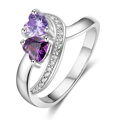 Smileface personalisierte Versprechen Ringe für Paare und Sterling Silber Ringe für Frauen 925 Engagement Hochzeit Liebesgeschenk mit 2 Herzen simuliert Birthstone und 2 eingravierten Namen Größe 68 von Smileface
