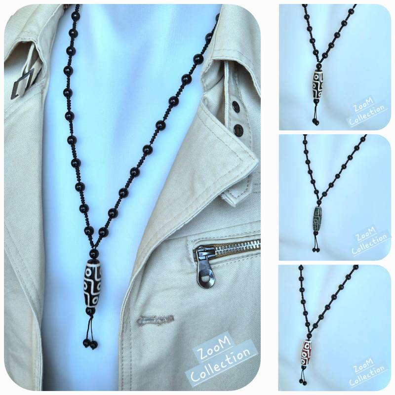 Halskette Herrenkette Surferkette Kugelkette Herrenschmuck Herren Damen Edelstein Steinperle Onyx Schwarz Grün Rotbraun Style Neu von SmileorSmile