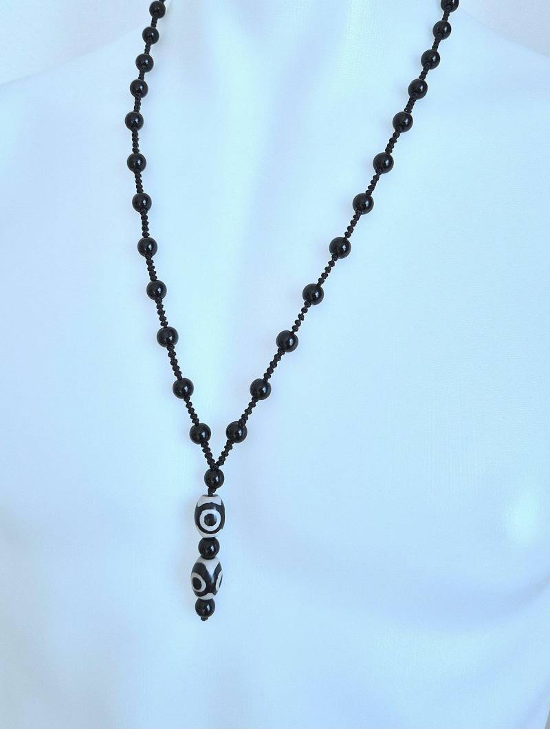 Halskette Herrenkette Surferkette Kugelkette Herrenschmuck Herren Damen Edelstein Steinperle Onyx Schwarz Beige Style Neu von SmileorSmile