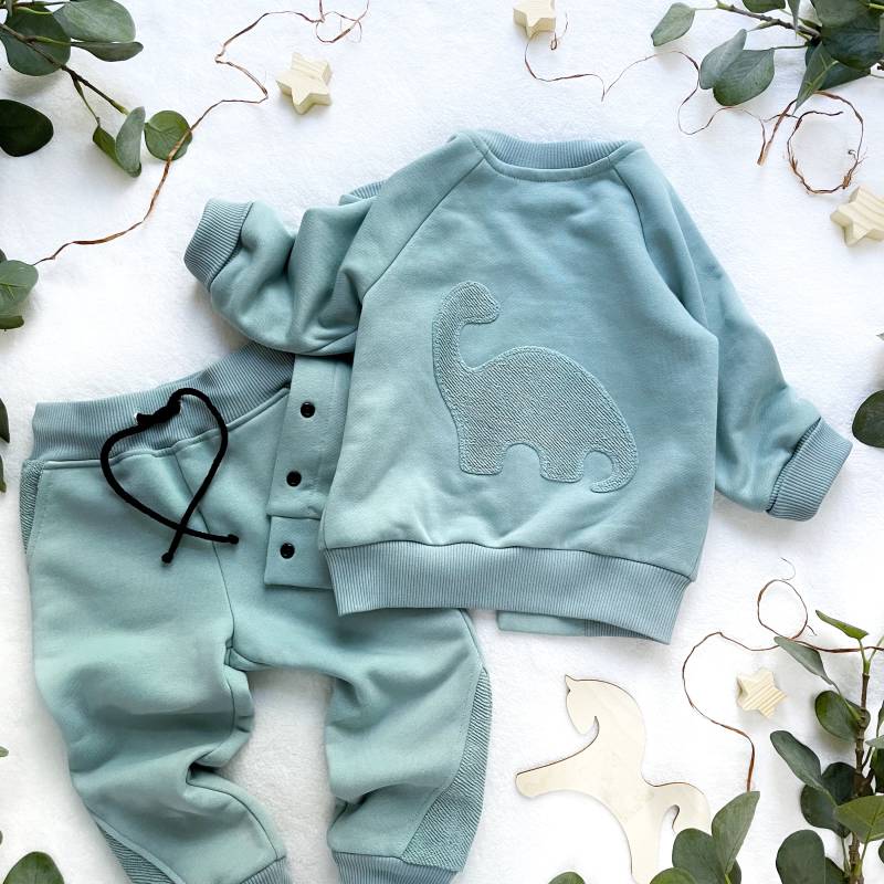 Kids Dino Bomberjacke Und Hose Set | Mint Unisex Jacke Dinosaurier Jungen Outfit von SmilesMazeStore