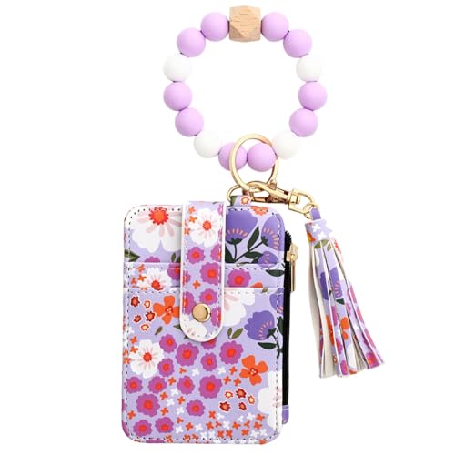 Smileshiney Blumen-Geldbörse, Blumen-Ausweis-Geldbörse - Ästhetisches Kartenetui | Ausweistasche aus Kunstleder mit gefaltetem Rand, süßer Schlüsselanhänger, Handgelenkskartenhalter für Tickets von Smileshiney