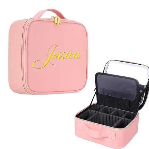 Personalisierte Reiseschminktasche mit Led-Spiegel Personalisierte Kosmetiktasche mit Namen Reise-Makeup-Organizer Tragbare Kosmetiktasche mit verstellbaren Unterteilungen Geschenk für Frauen von Smilets