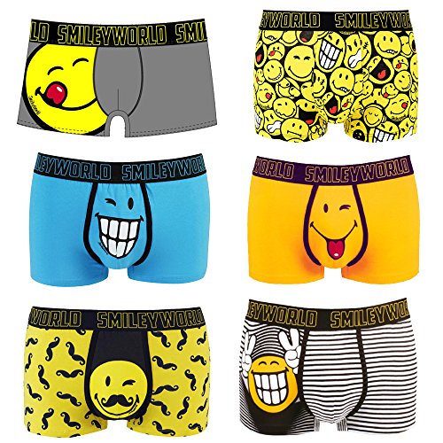 Smiley World 6er-Pack (5+1GRATIS) Unterhose Boxershort Pant Underwear Herren, Jungen, Kinder modisch witzig frech Smileys 95% Baumwolle (S) von Smiley World