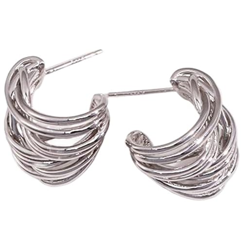 Smilice Damen 925 Silber Unregelmäßige Push - Back Linien Ohrringe (Weiß Gold) von Smilice