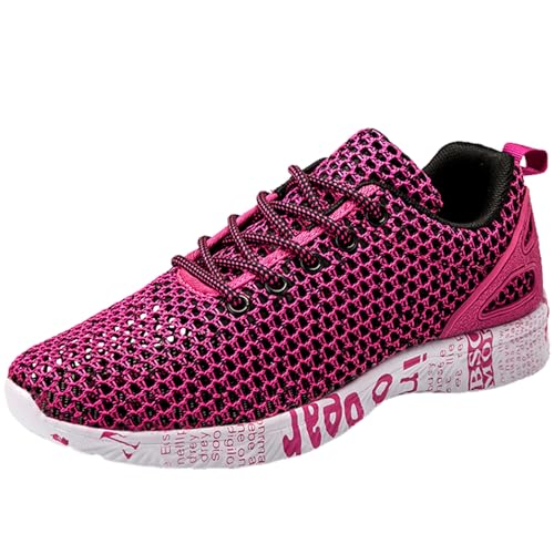 Smilice Damen Atmungsaktive Schuhe für Sommer - Leichte Schnürbare Mesh Wanderschuhe (Fuchsia, 37 EU) von Smilice
