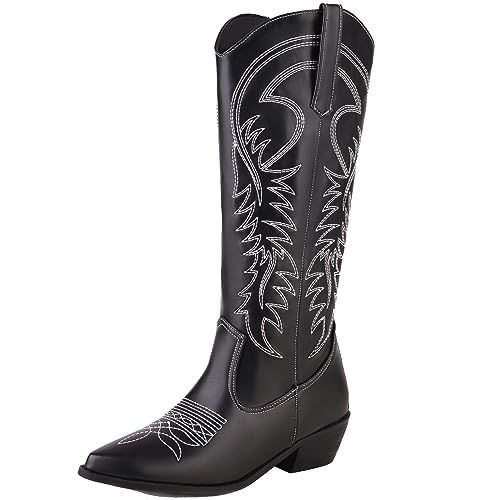 Smilice Damen Blockabsatz Halbhohe Stiefel Reißverschluss WesternStiefel (Schwarz,46) von Smilice