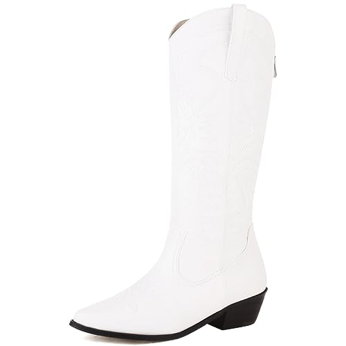 Smilice Damen Blockabsatz Halbhohe Stiefel Reißverschluss WesternStiefel (Weiß,45) von Smilice