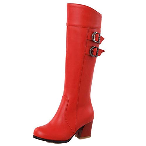 Smilice Damen Blockabsatz Langschaft Stiefel (Rot, 40 EU) von Smilice