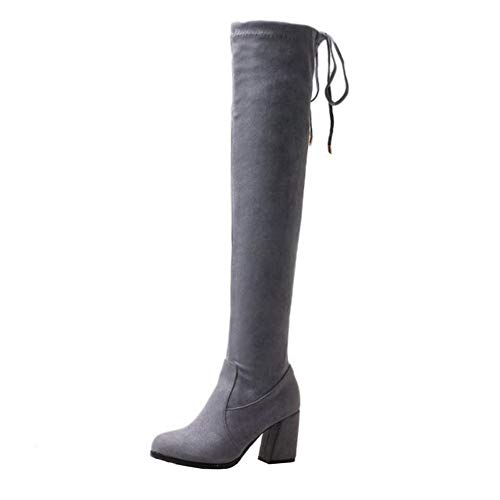 Smilice Damen Blockabsatz über Kniehohe Stiefel (Grau, 52 EU) von Smilice